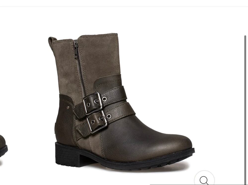 UGG WILDE SLATE BROWN GREY BOOTS LEATHER BUCKLE WOMEN'S Size 9.5